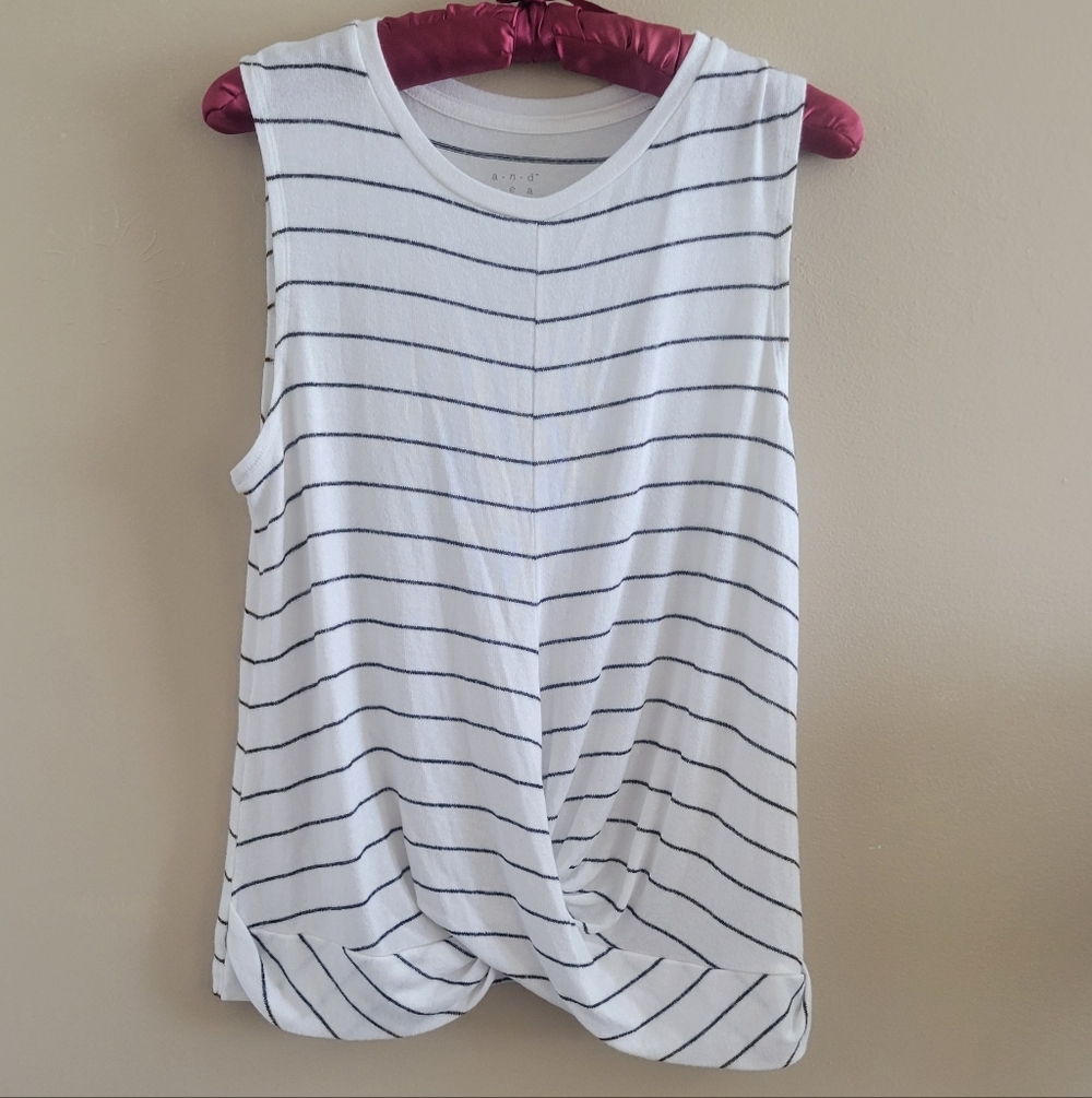 4/$15 SALE A new day | White and Black Striped Tank Top Front Detail Blouse